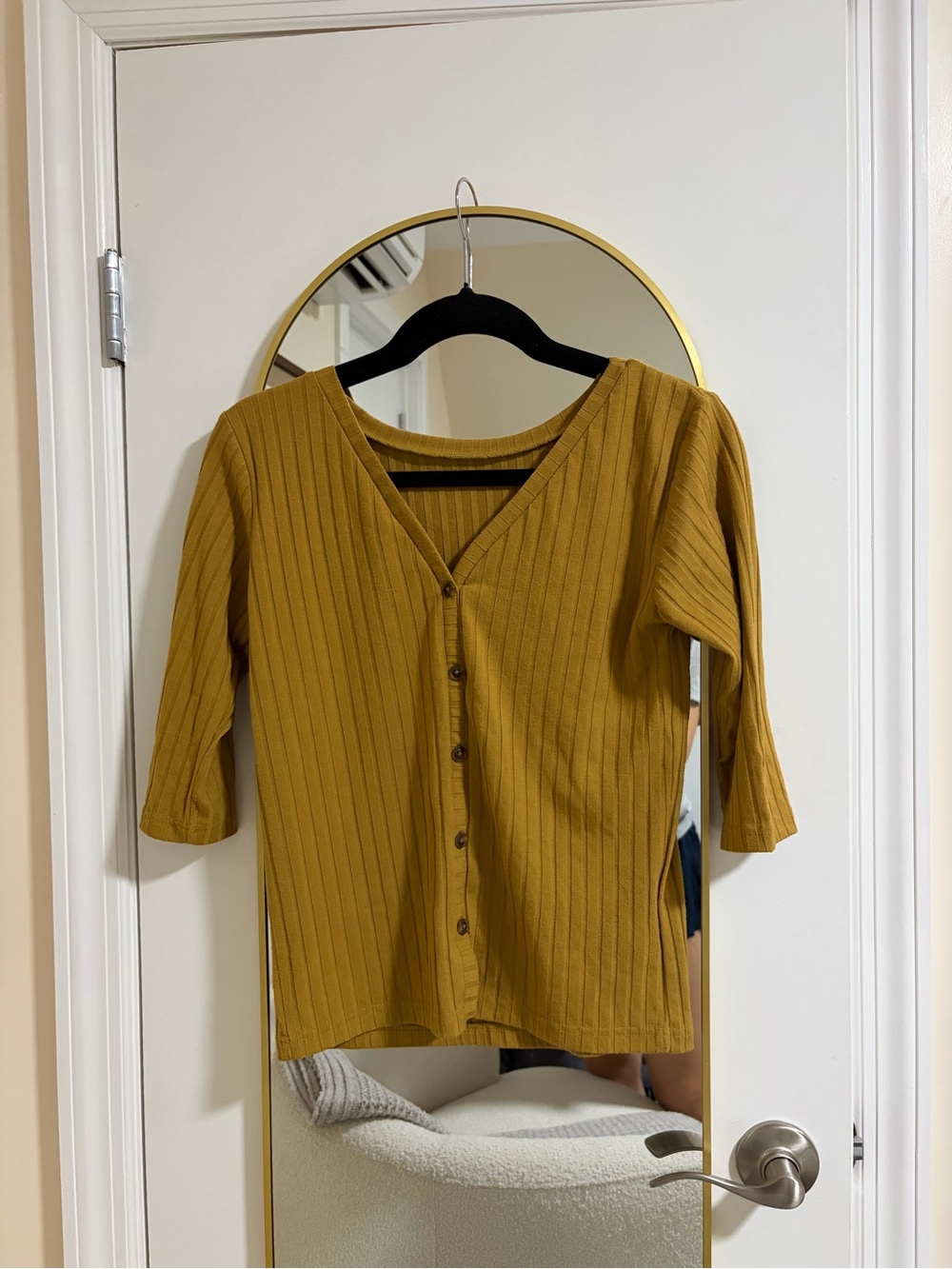 Mustard Ribbed Button-Front Women's Top